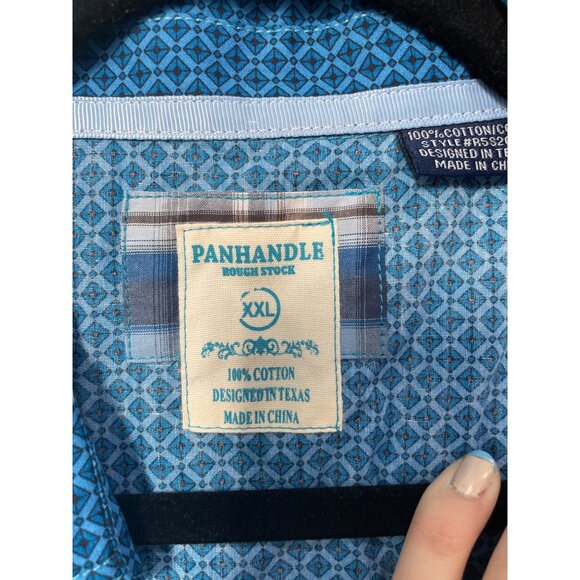 Panhandle Rough Stock Geometric Snap Front Western Shirt Men XXL Blue Ranch Farm - Picture 6 of 10